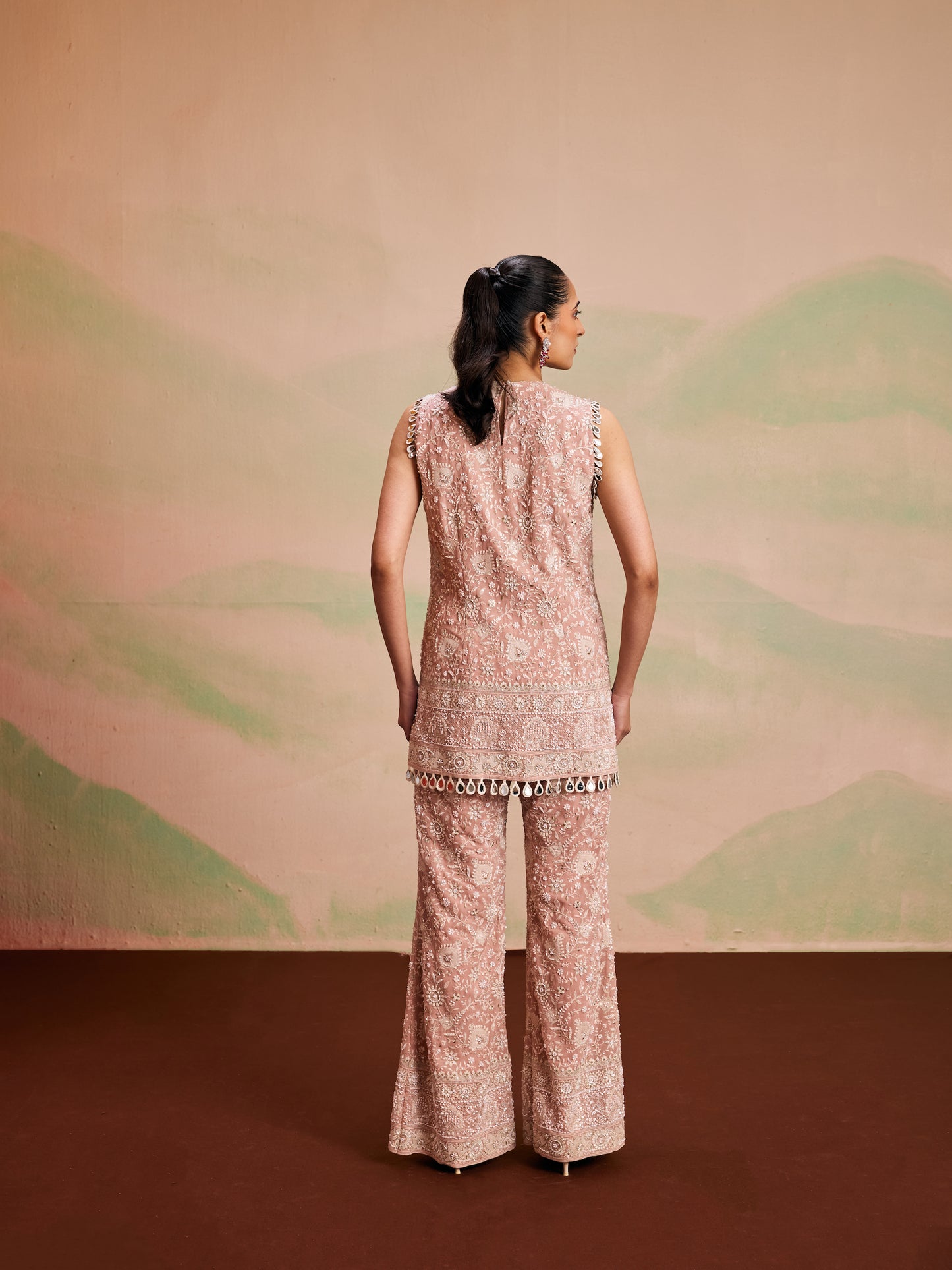 PINK LUCKNAWI PEARL WORK COORD SET