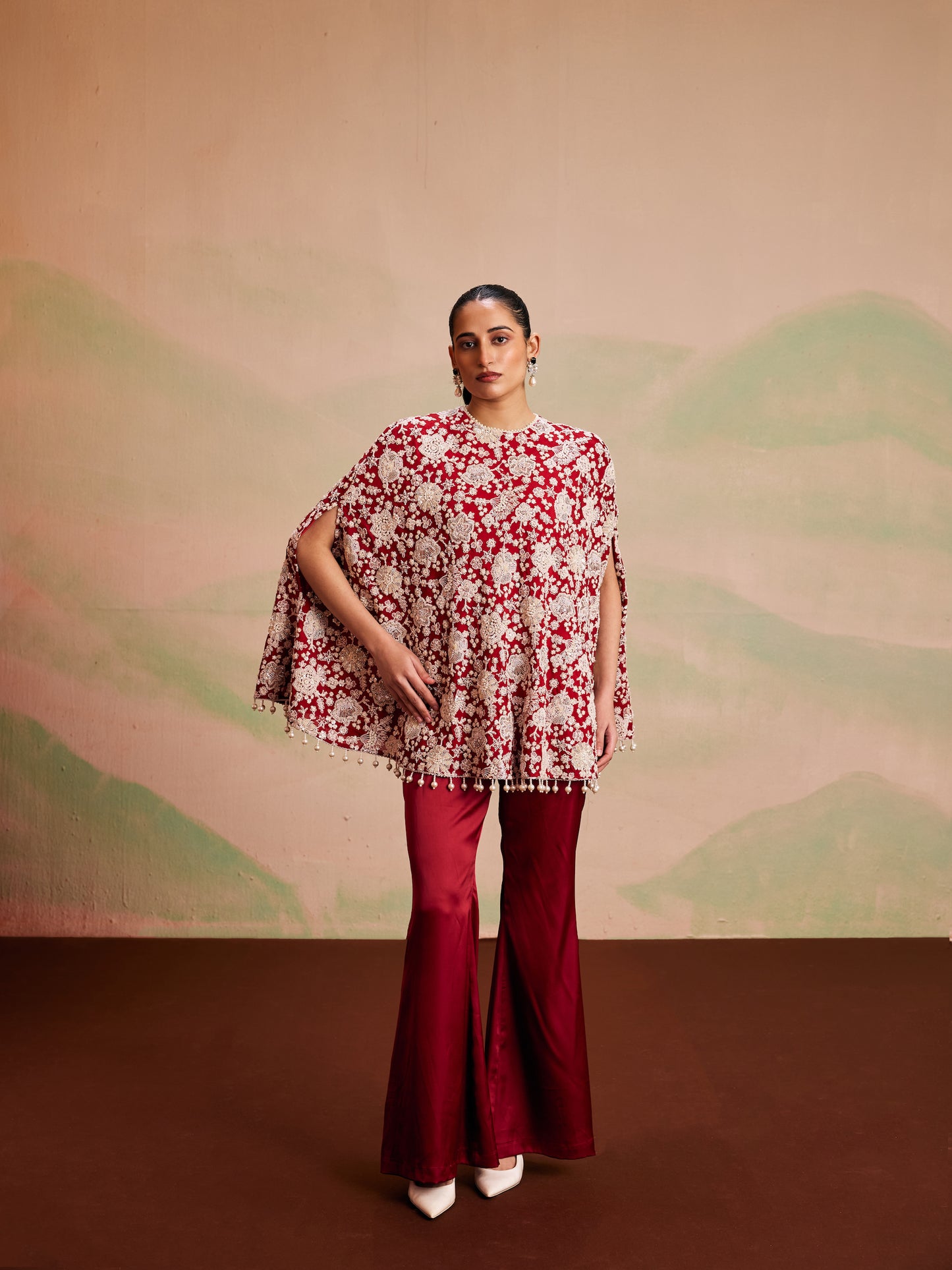 RED PEARL WORK CAPE SET