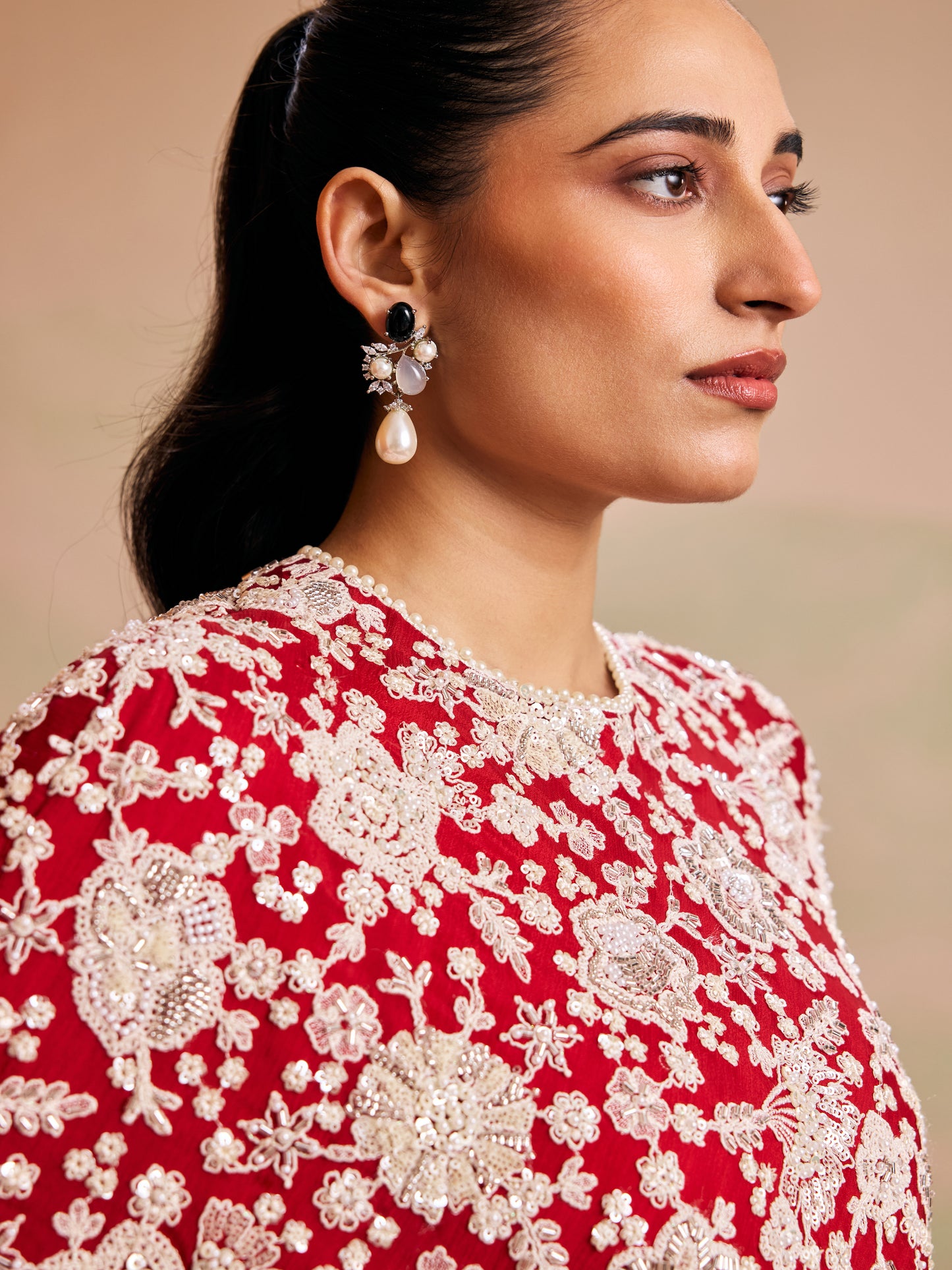 RED PEARL WORK CAPE SET