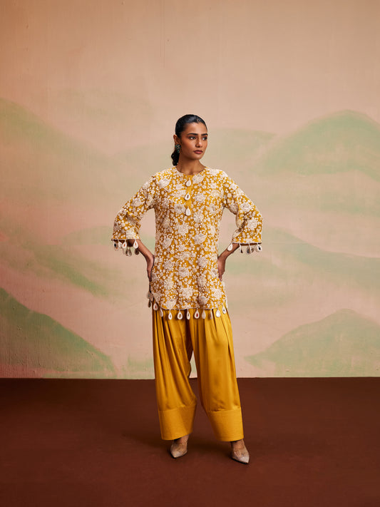 YELLOW PEARL WORK FARSHI SALWAR SET