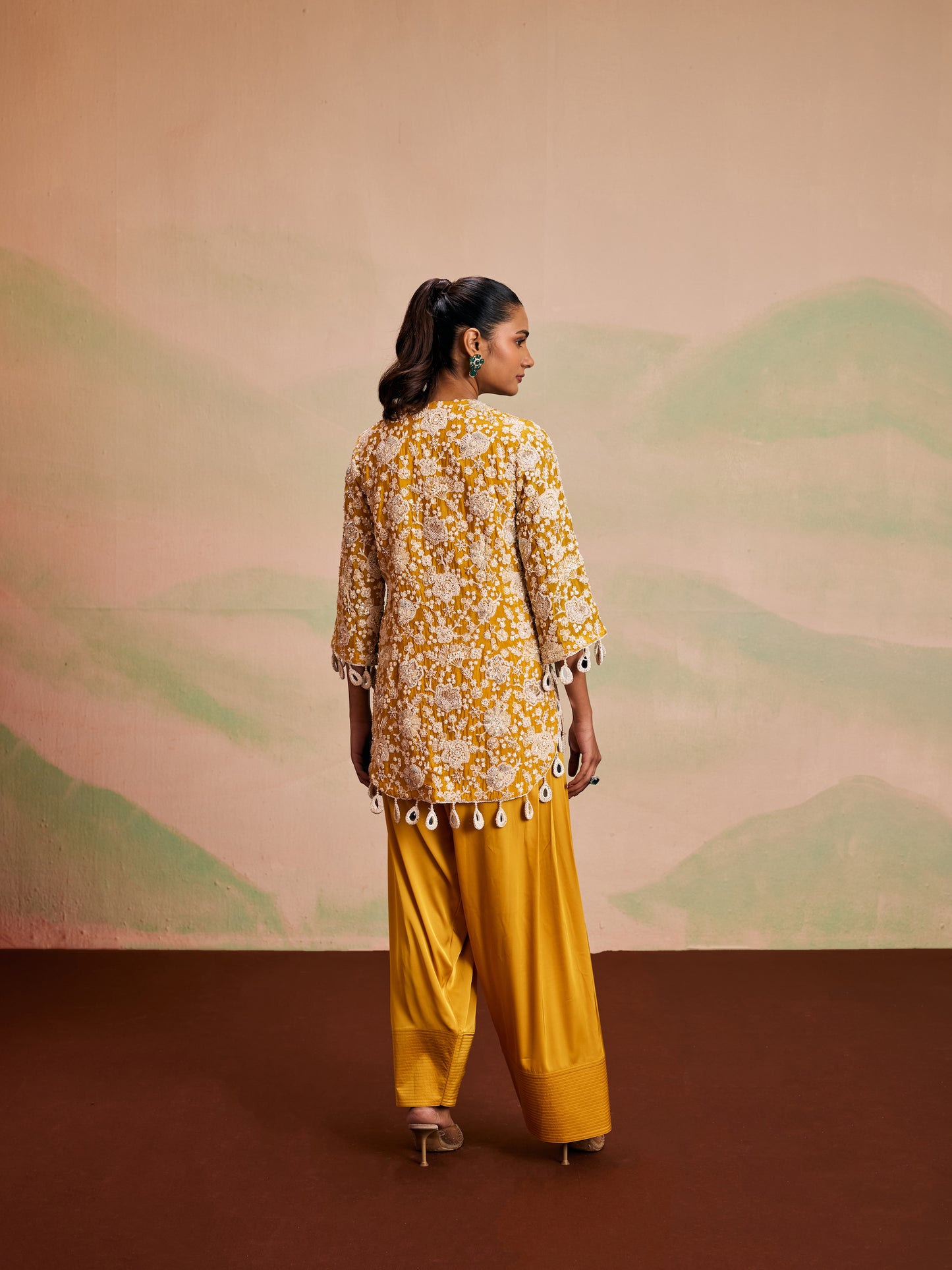 YELLOW PEARL WORK FARSHI SALWAR SET