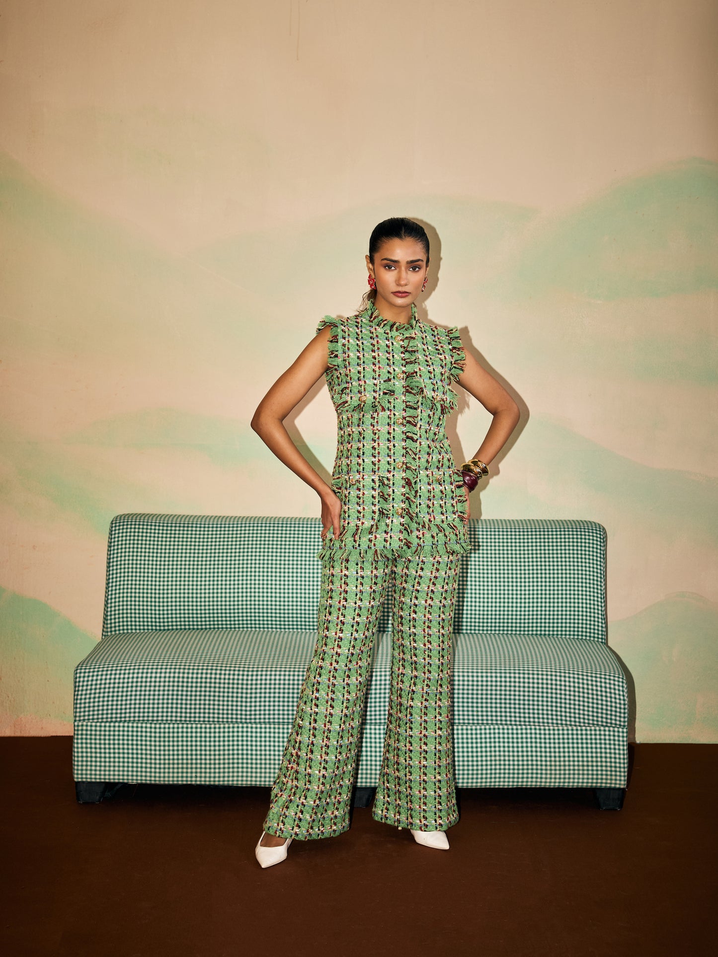 GREEN TWEED COORD SET