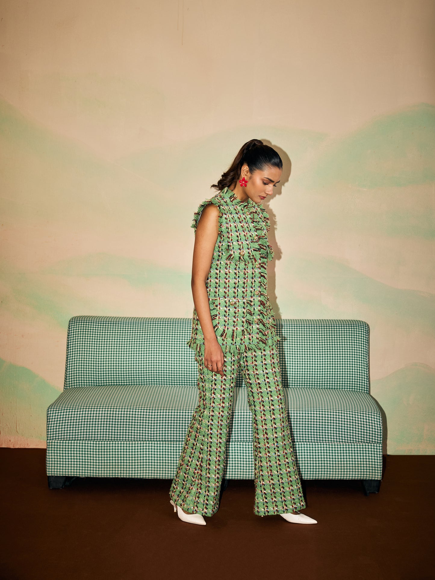 GREEN TWEED COORD SET