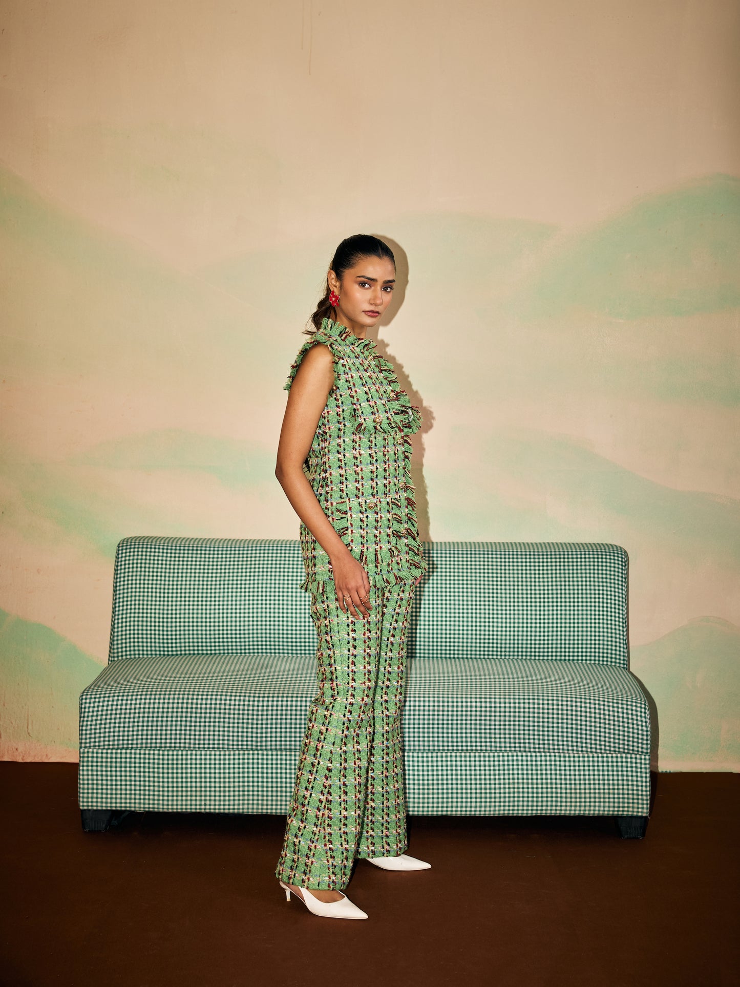 GREEN TWEED COORD SET