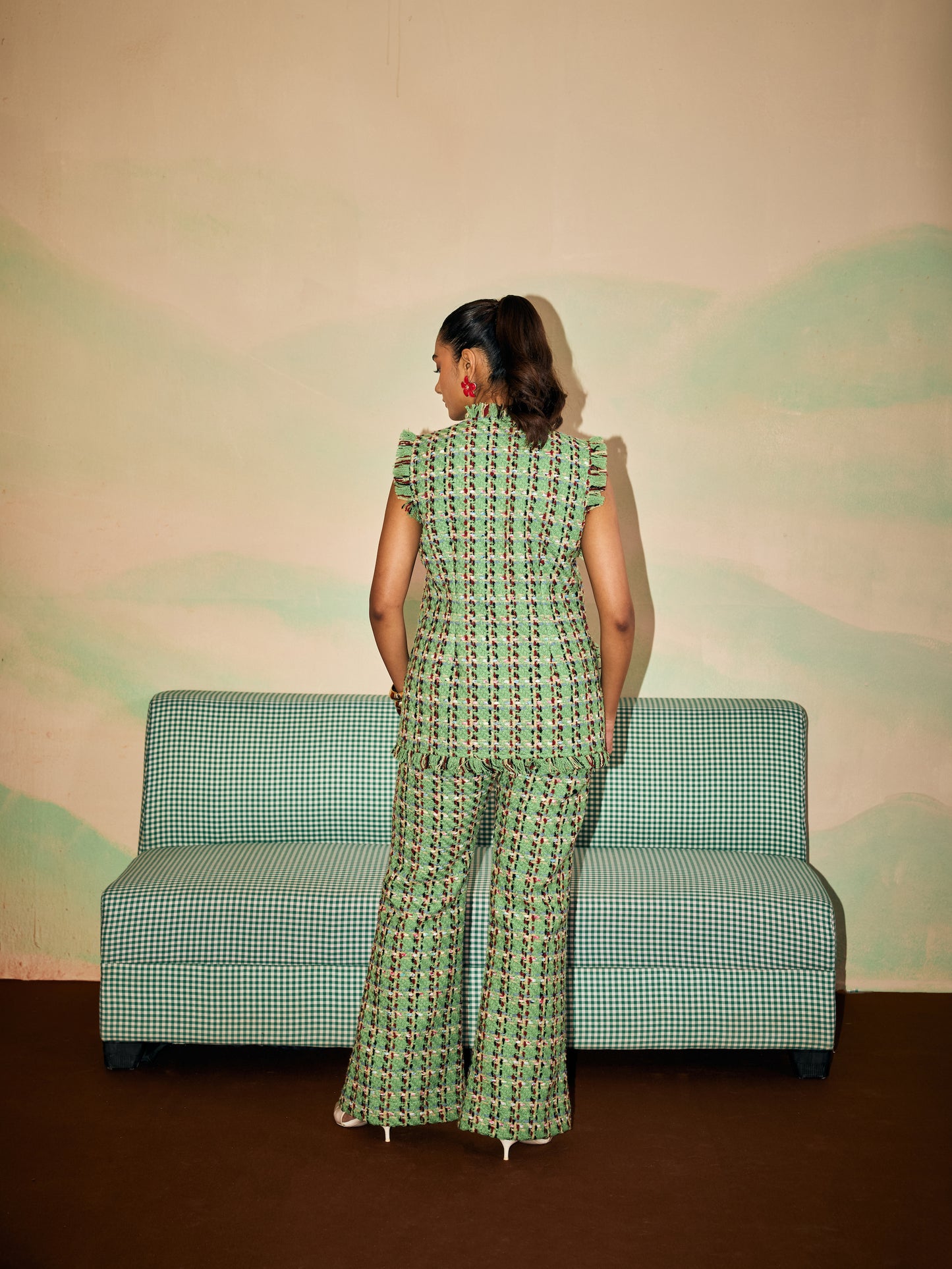 GREEN TWEED COORD SET