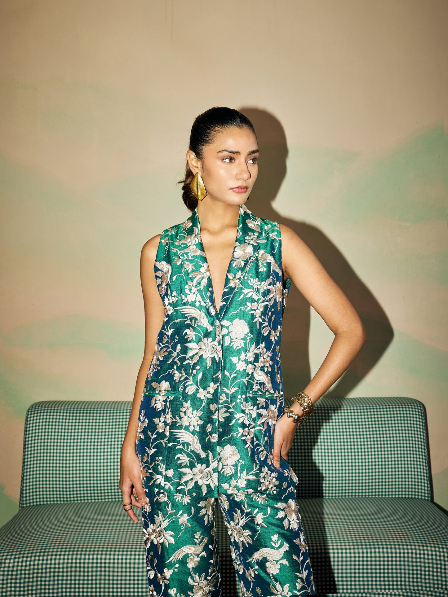 PEACOCK GREEN JACKET SET