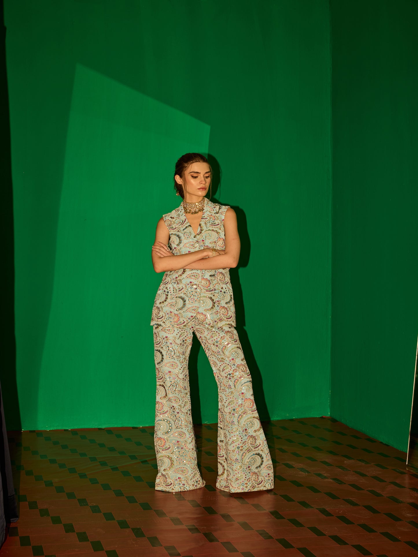 LIGHT BLUE MULTI COLOR EMBROIDERED JACKET SET