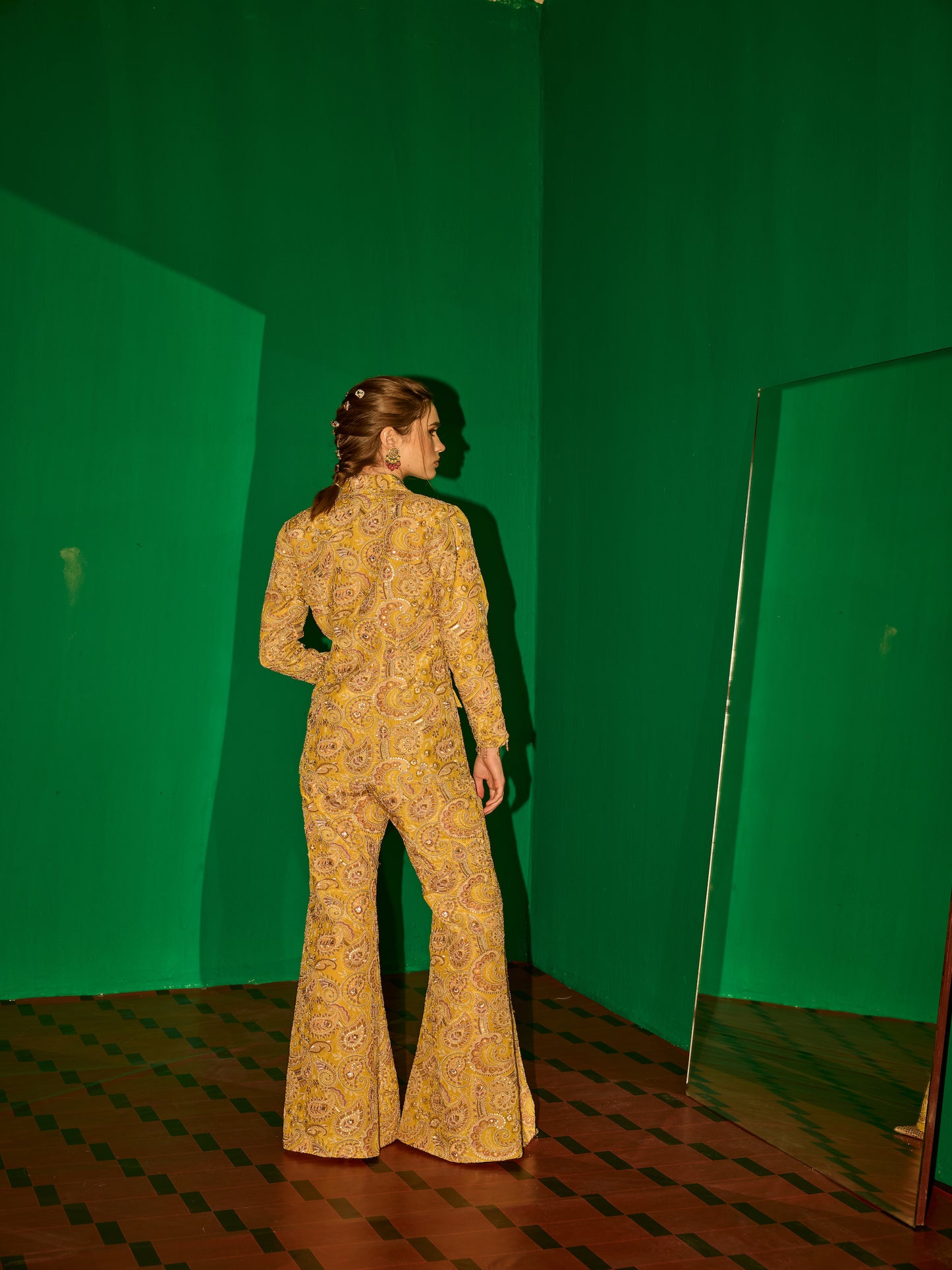 YELLOW MULTI COLOR EMBROIDERED BLAZER SET