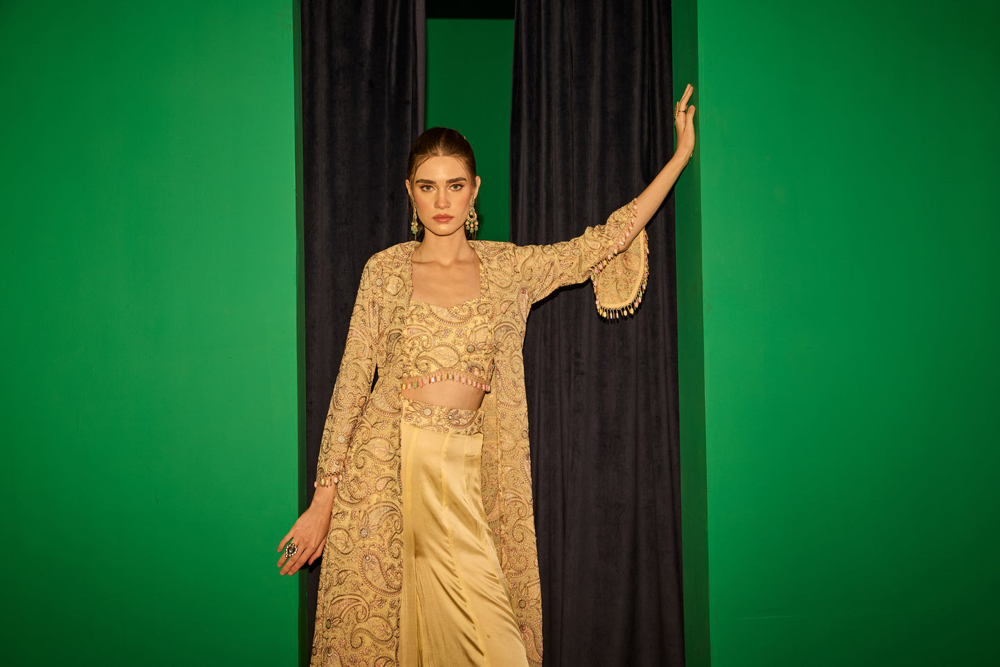 LEMON YELLOW MULTI COLOR EMBROIDERED 3 PIECE SET