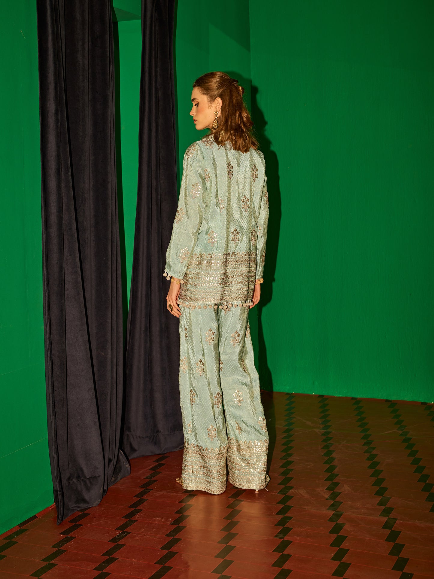 BLUE BANARSI BLAZER SET