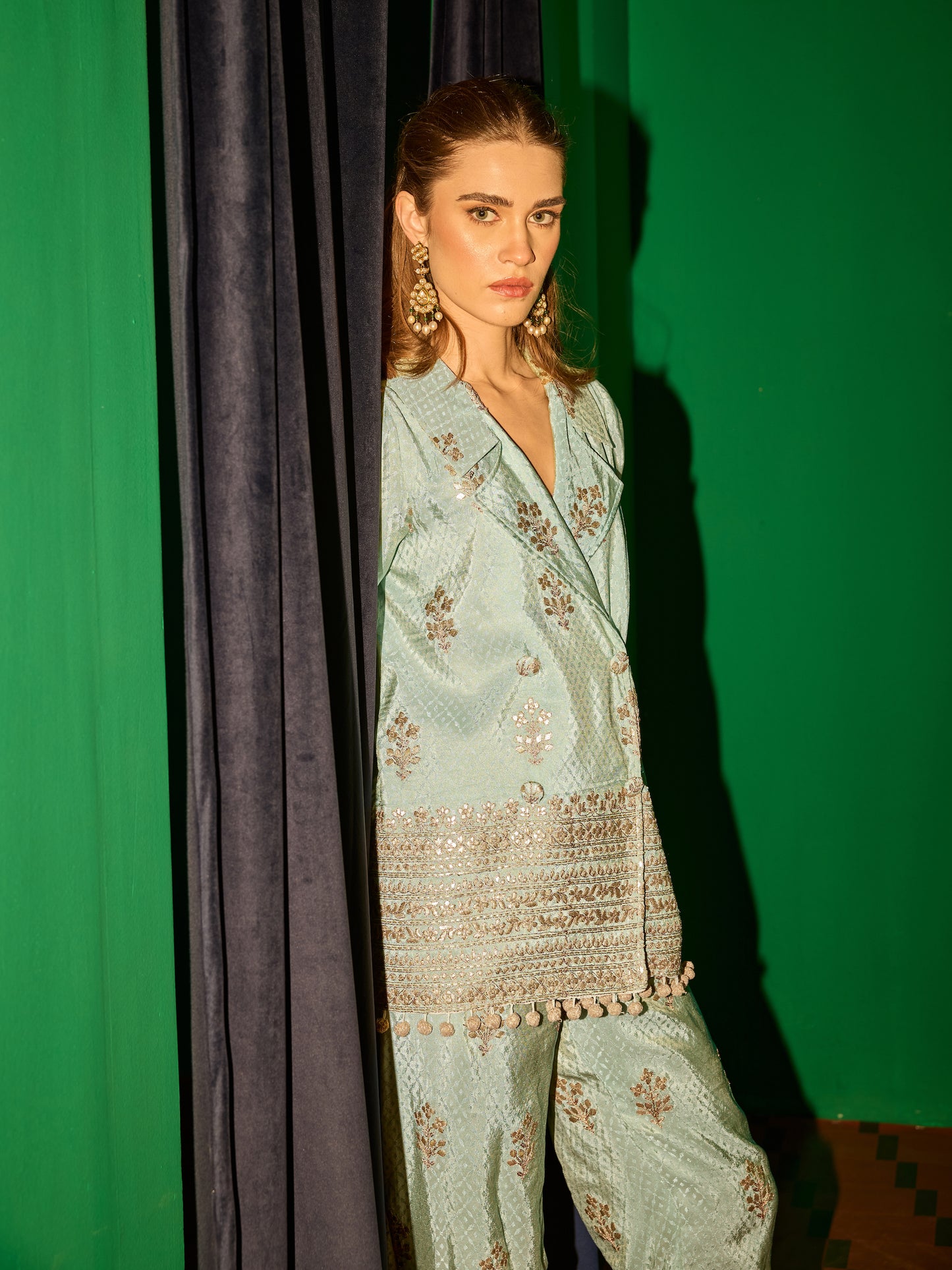 BLUE BANARSI BLAZER SET