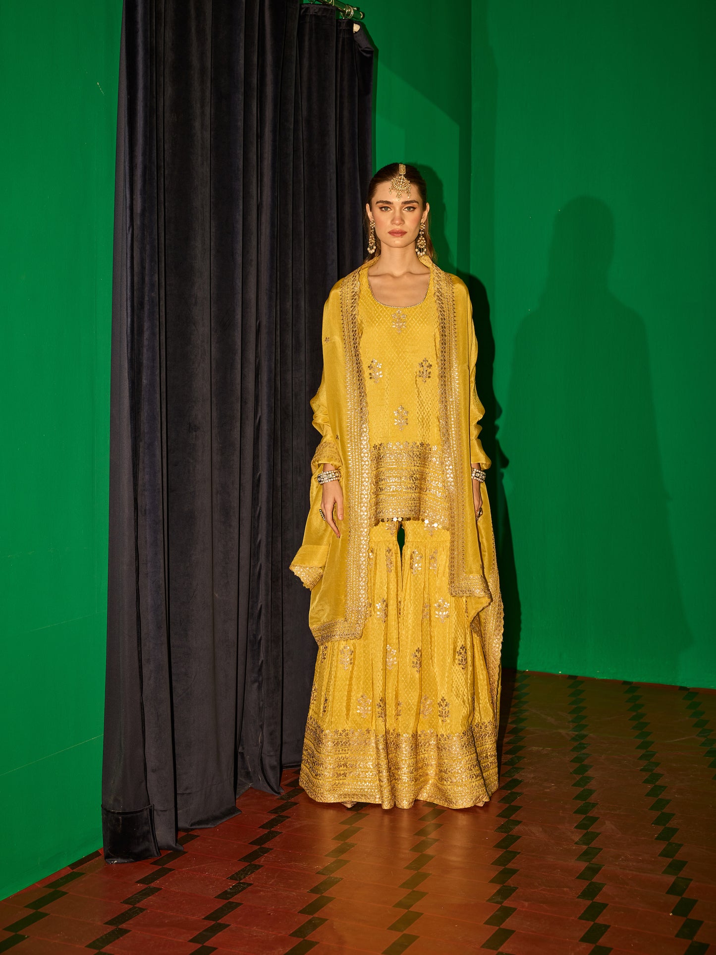 YELLOW BANARSI SHARARA SET