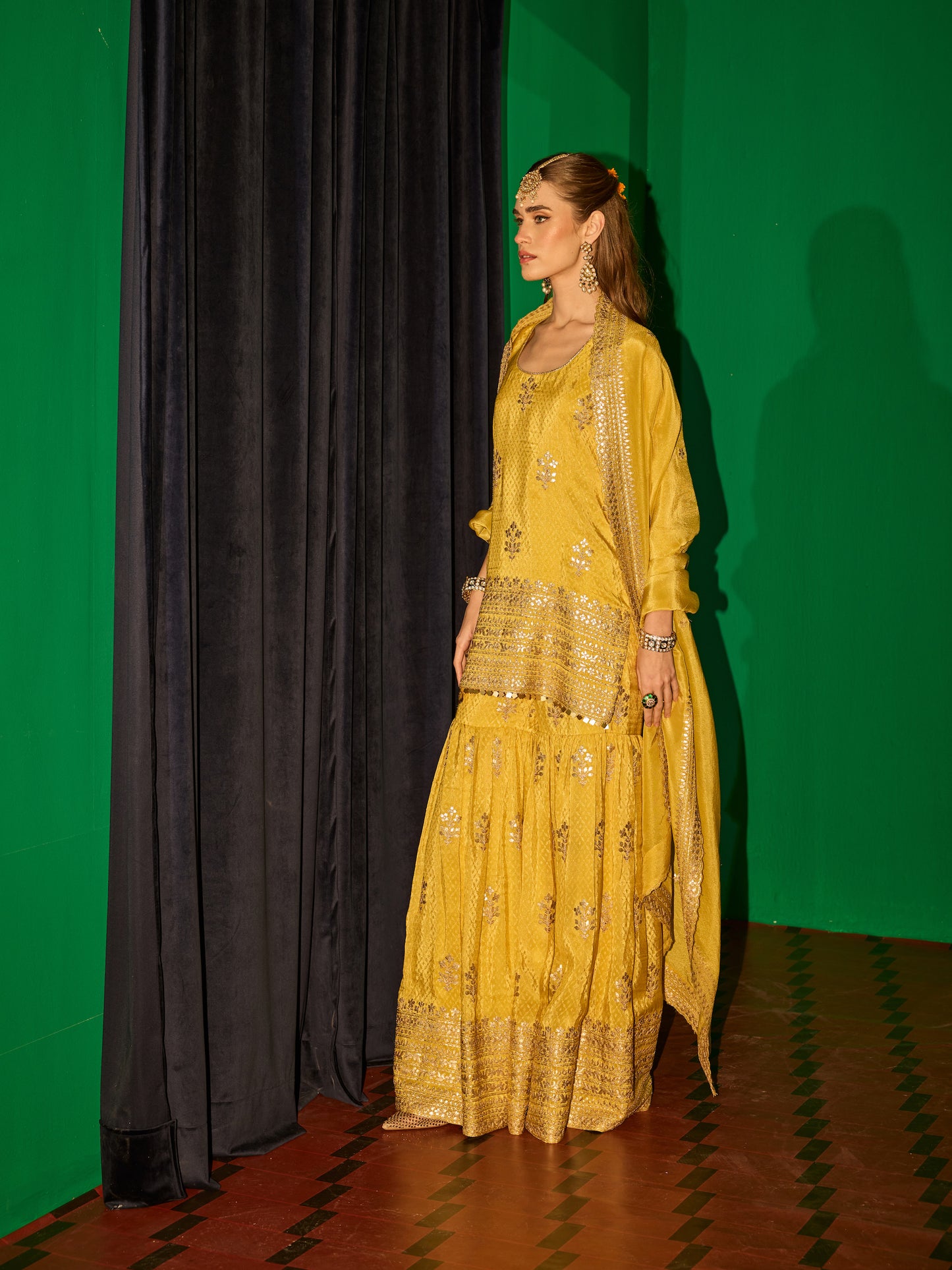 YELLOW BANARSI SHARARA SET