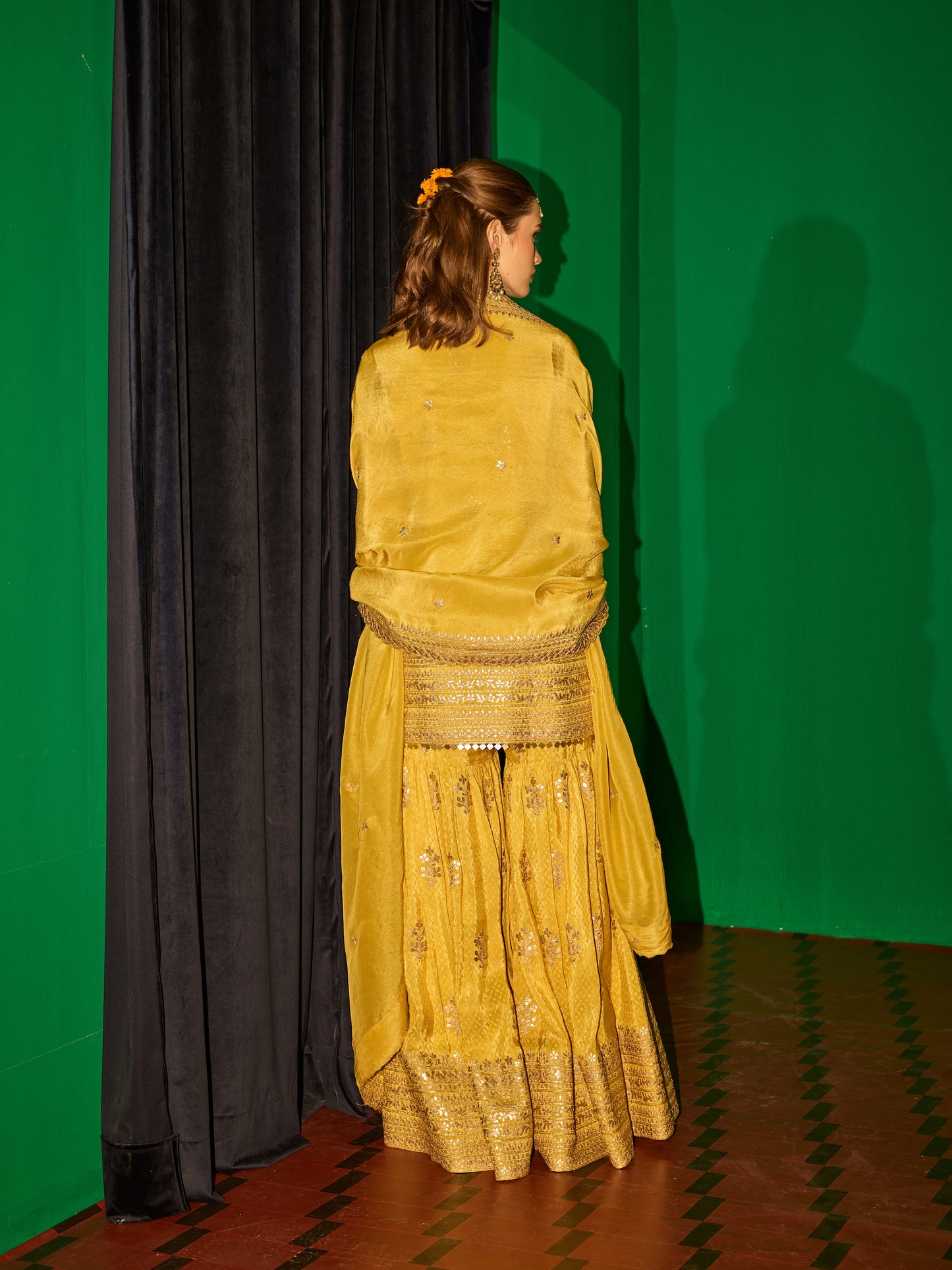 YELLOW BANARSI SHARARA SET