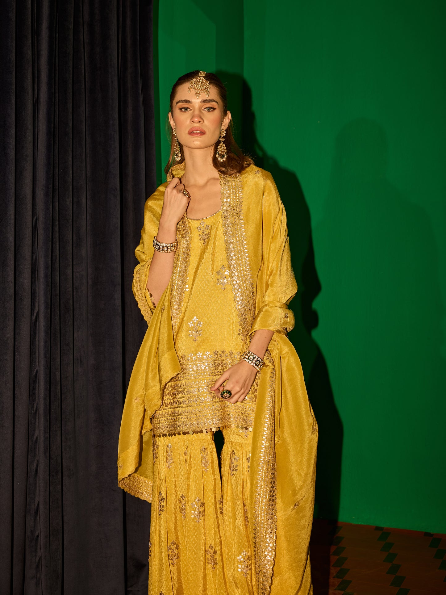 YELLOW BANARSI SHARARA SET