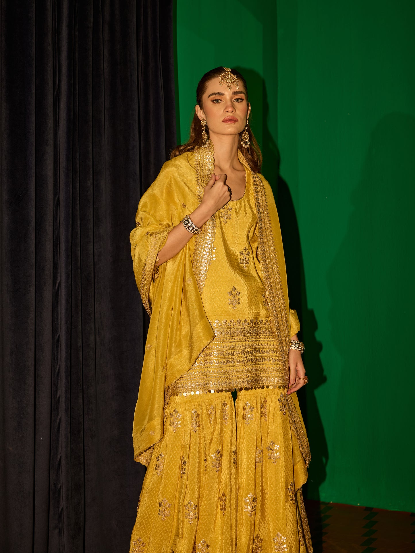 YELLOW BANARSI SHARARA SET