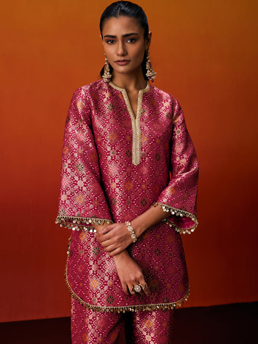 PINK BROCADE SUIT SET
