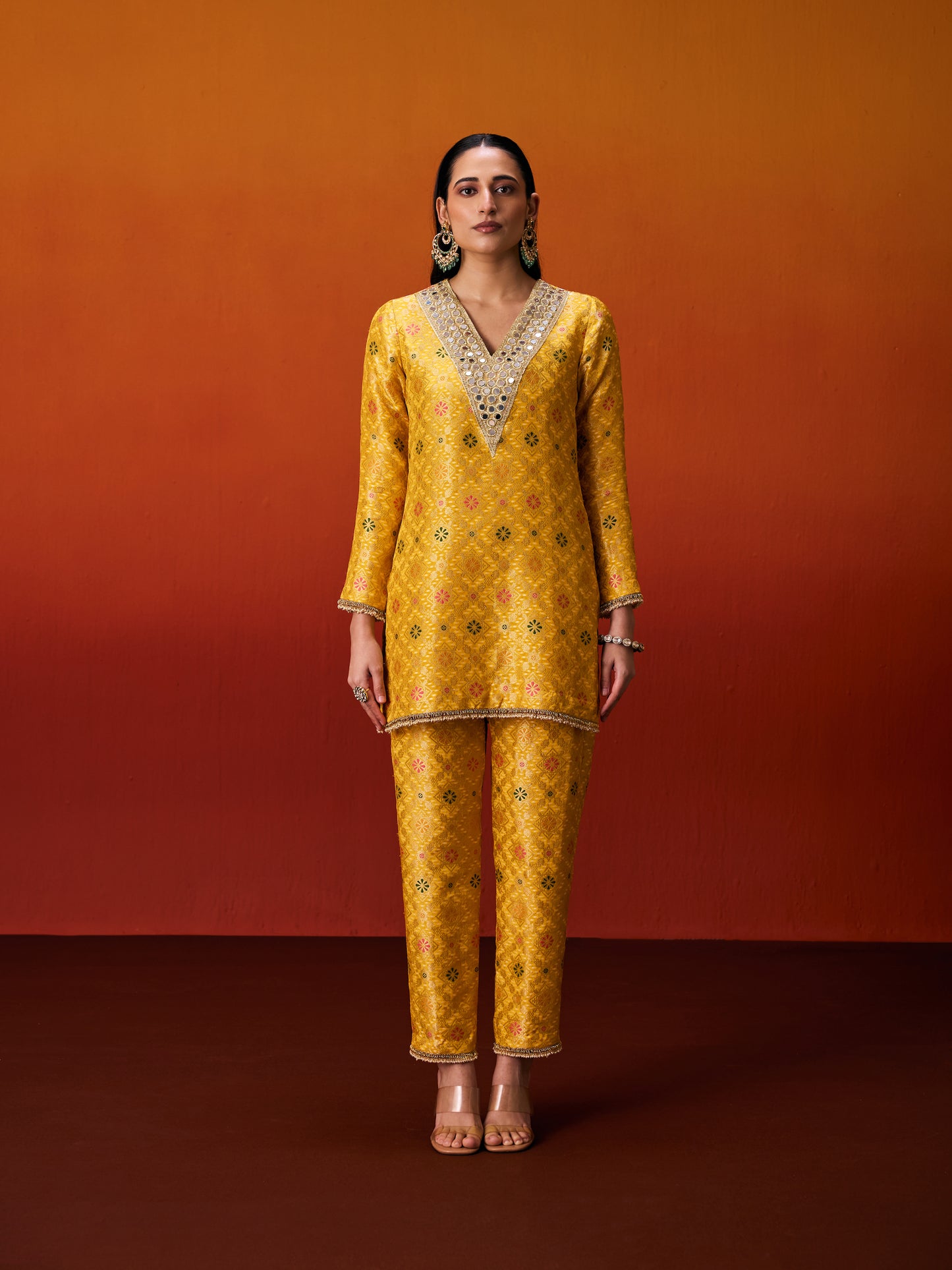 YELLOW BROCADE SUIT SET