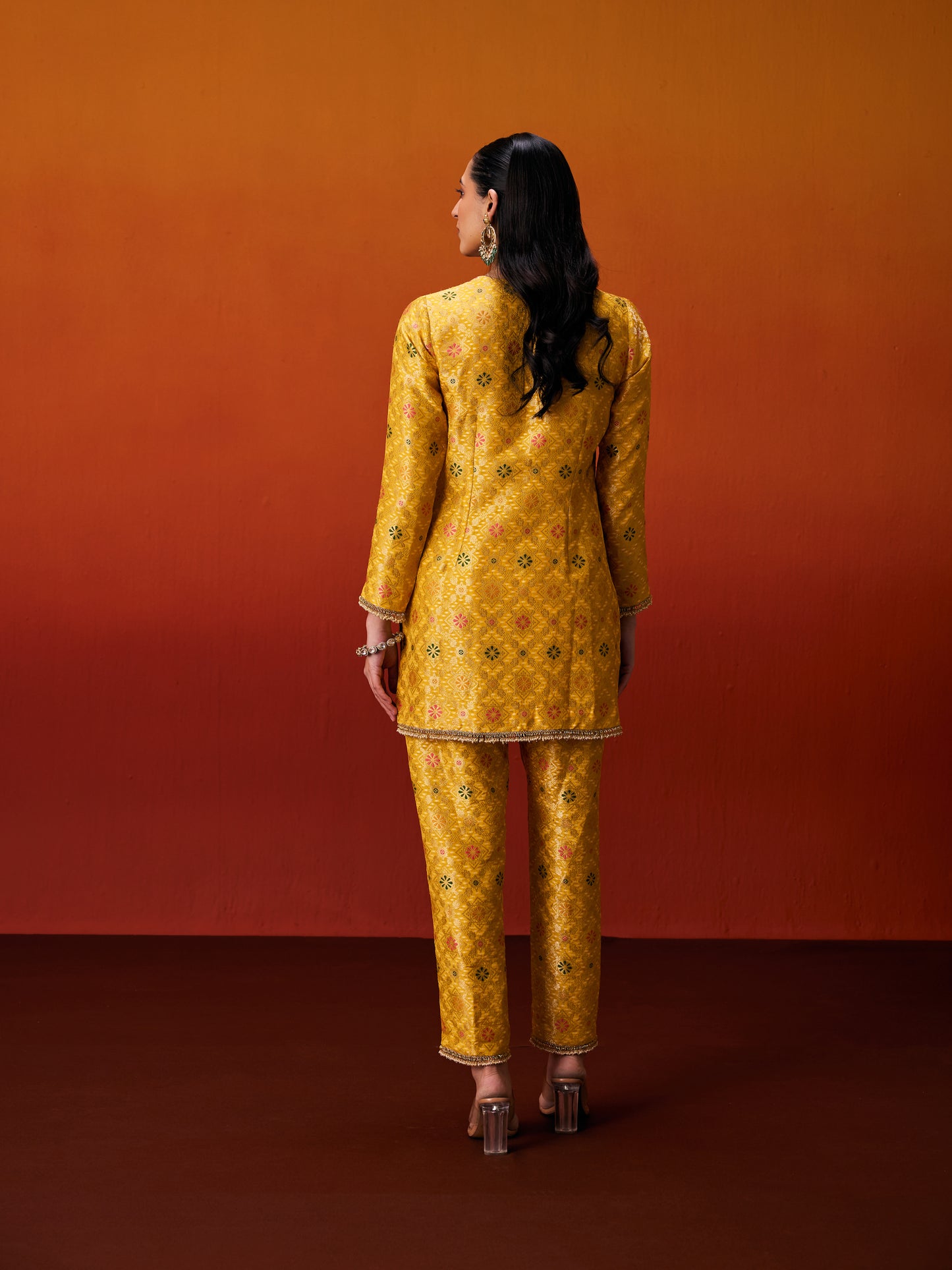 YELLOW BROCADE SUIT SET