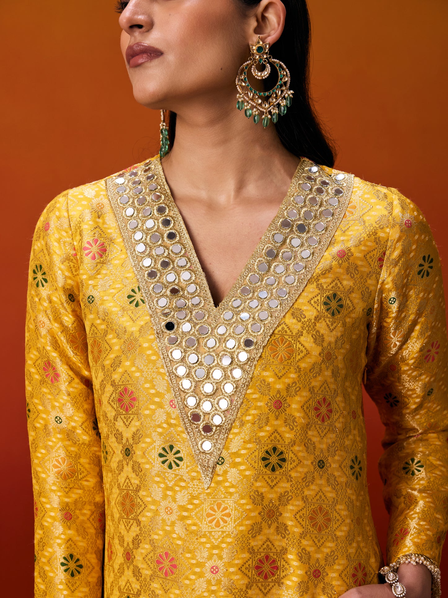 YELLOW BROCADE SUIT SET