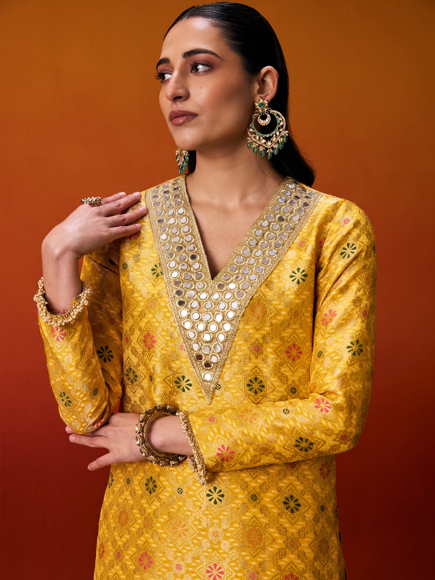 YELLOW BROCADE SUIT SET