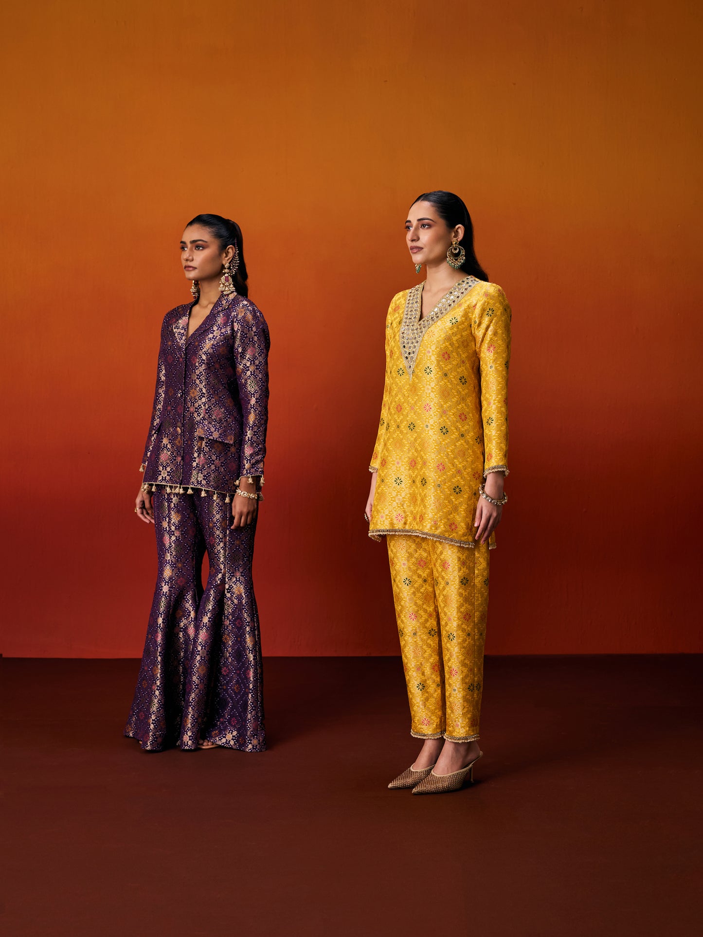 YELLOW BROCADE SUIT SET