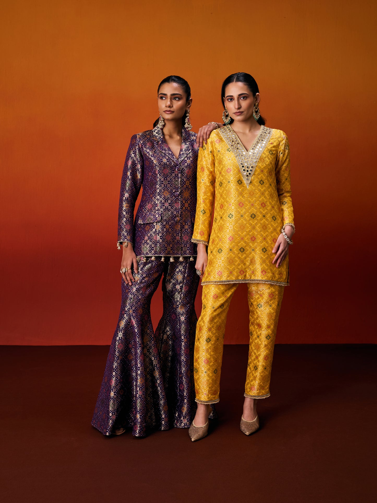 YELLOW BROCADE SUIT SET