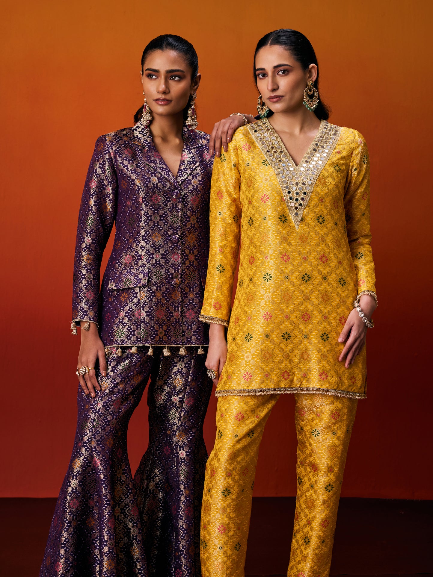 YELLOW BROCADE SUIT SET