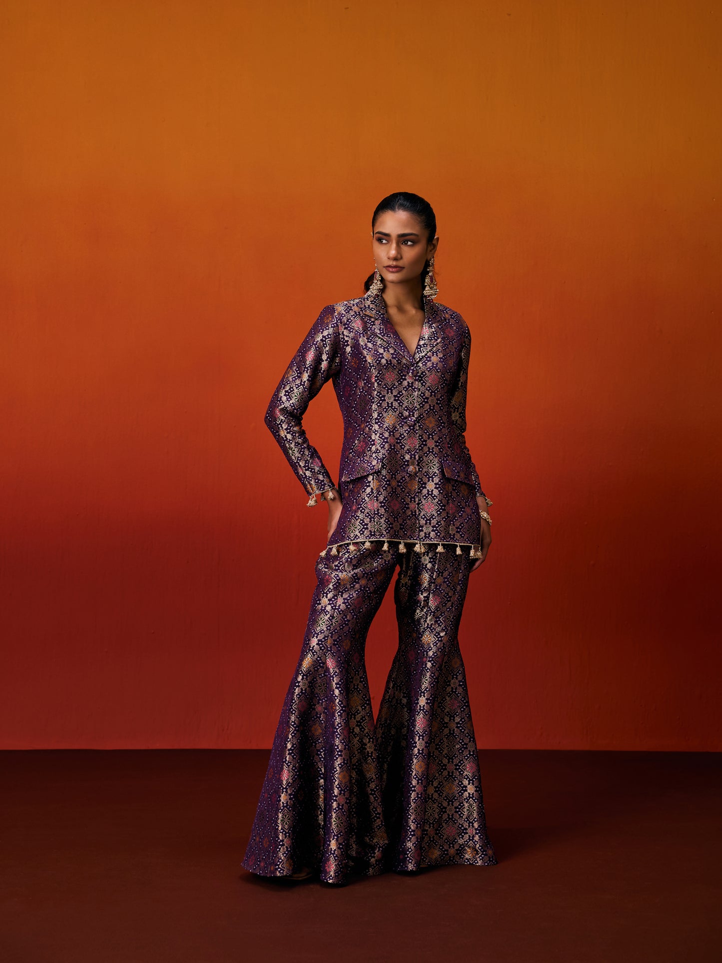 PURPLE BROCADE BLAZER SET