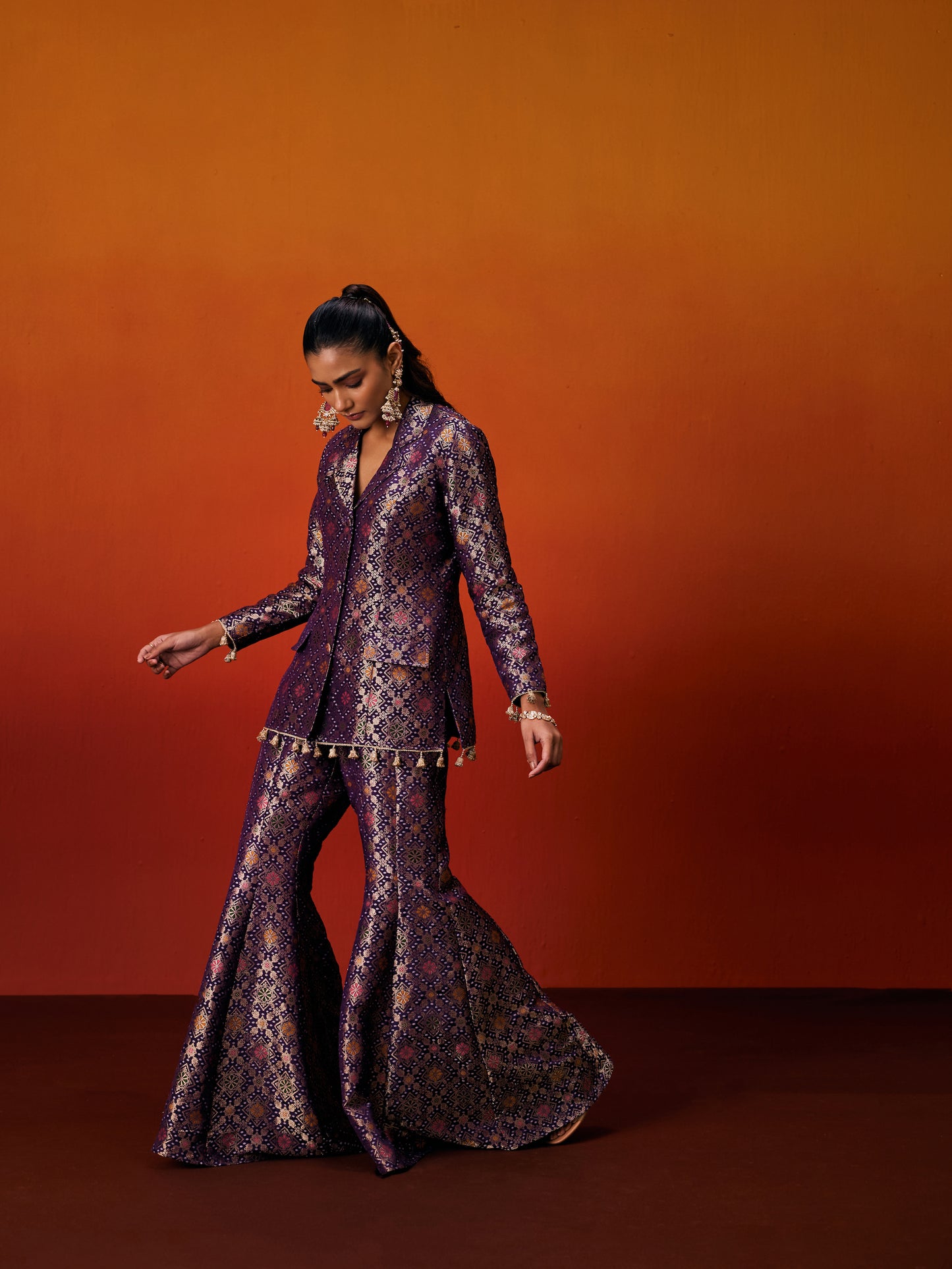 PURPLE BROCADE BLAZER SET