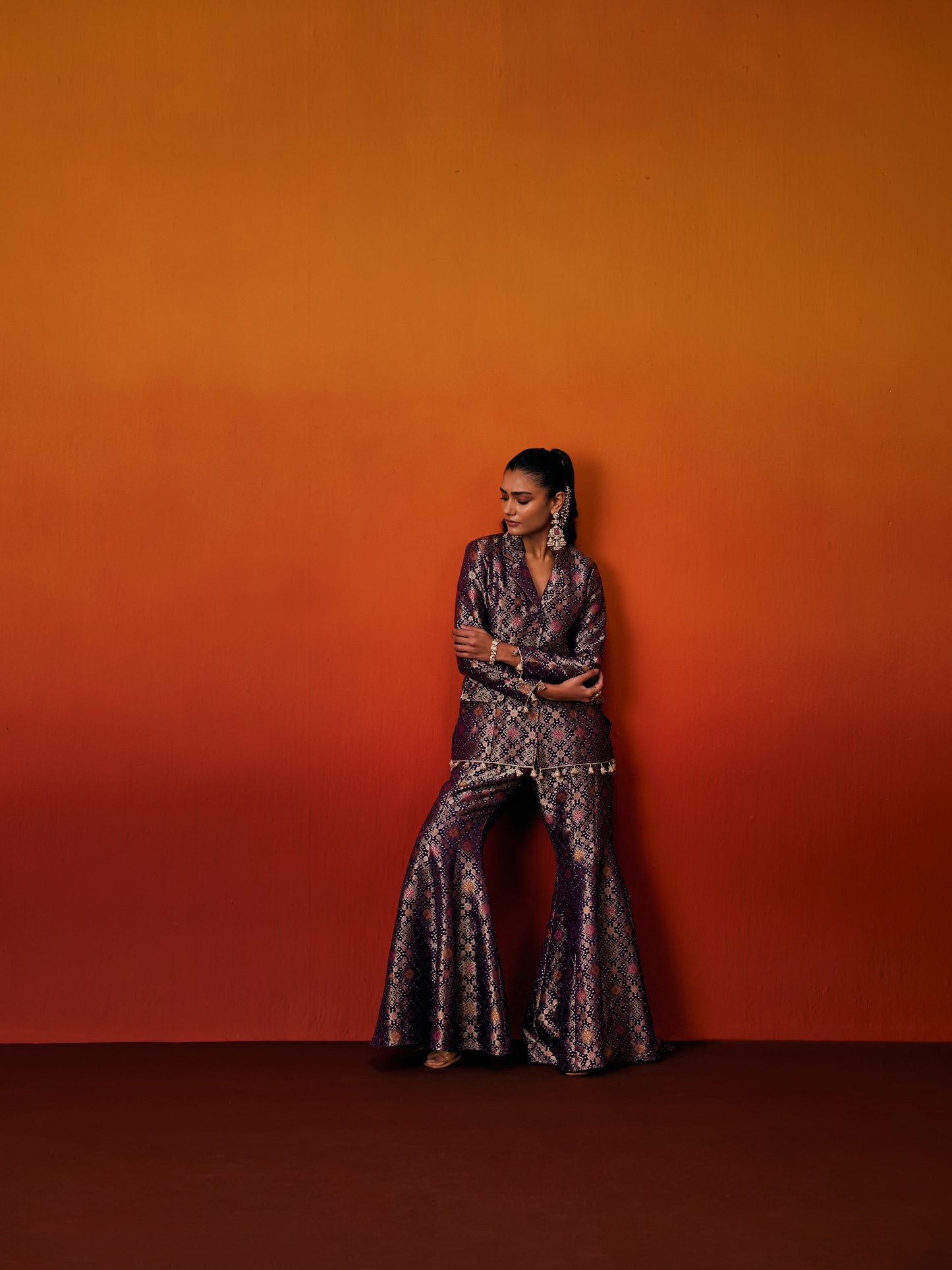 PURPLE BROCADE BLAZER SET