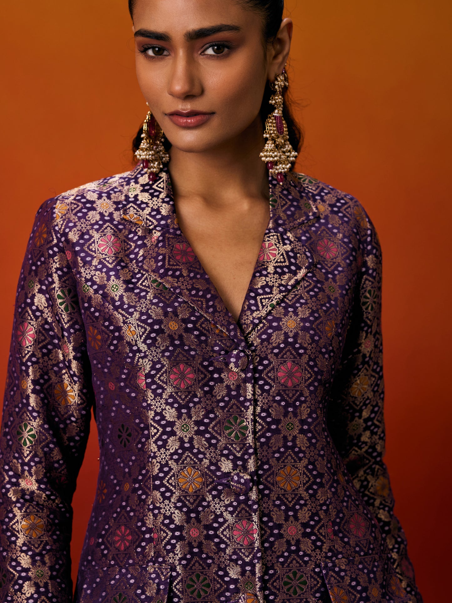 PURPLE BROCADE BLAZER SET