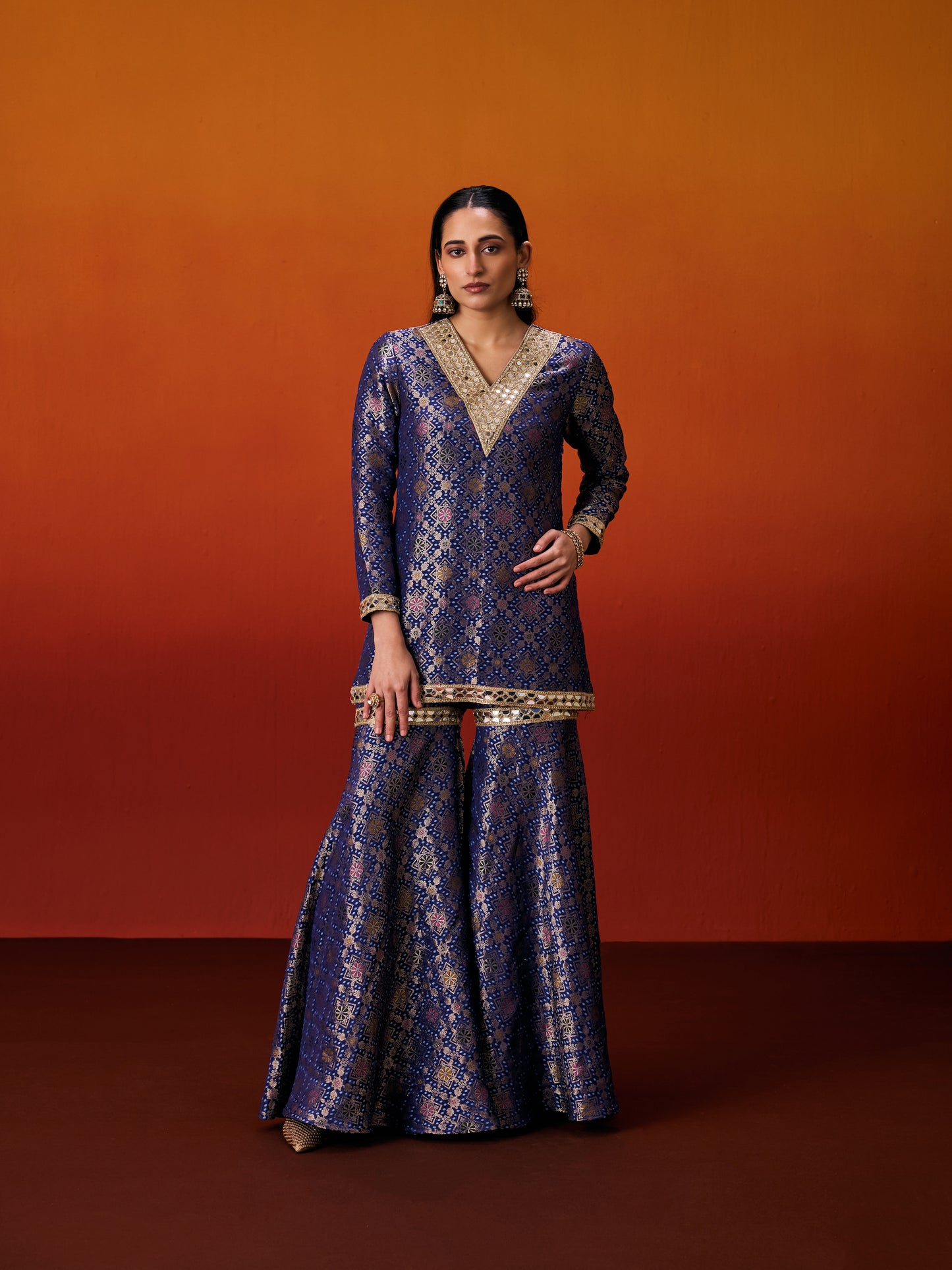 BLUE BROCADE SHARARA SET