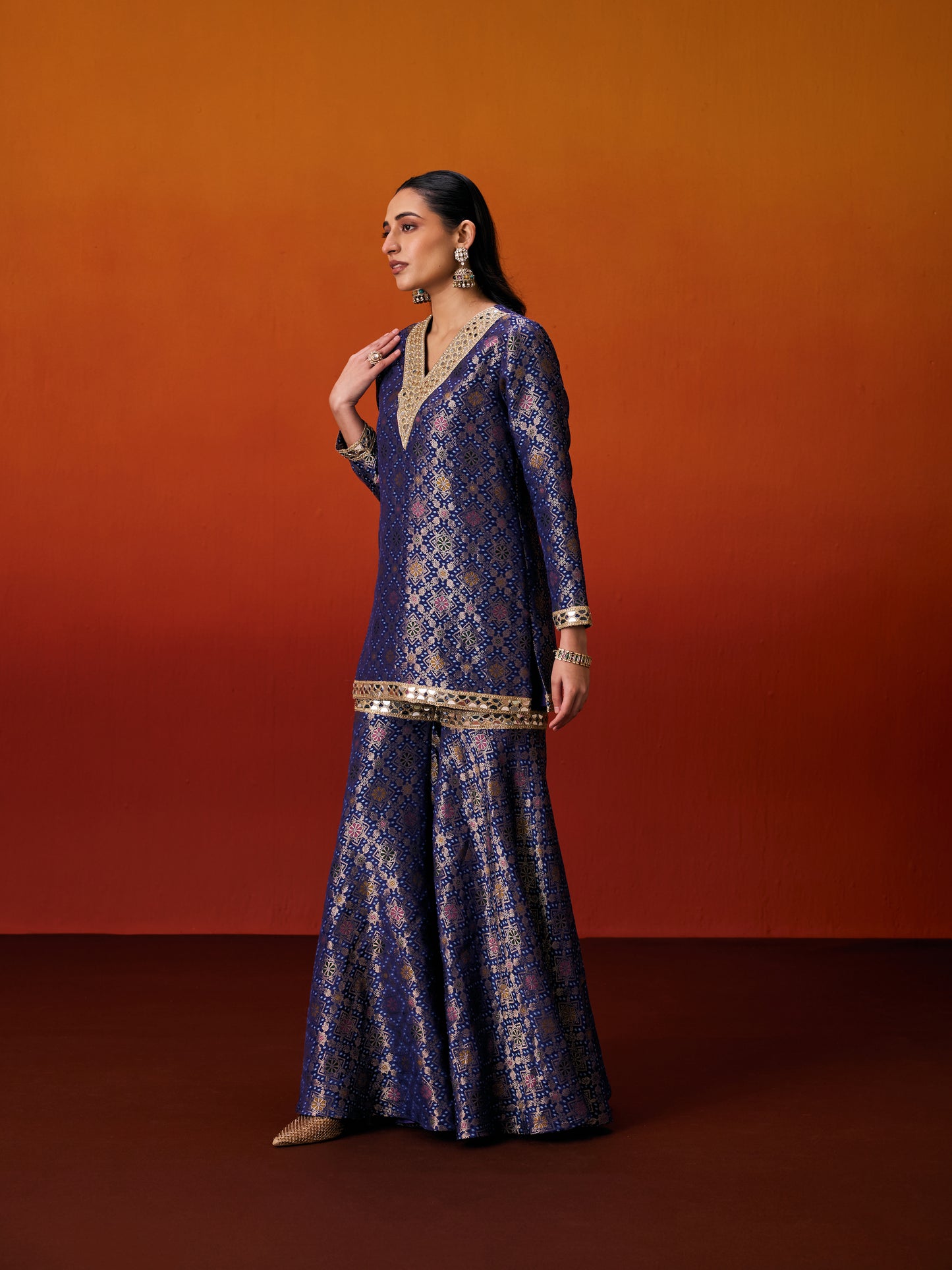 BLUE BROCADE SHARARA SET