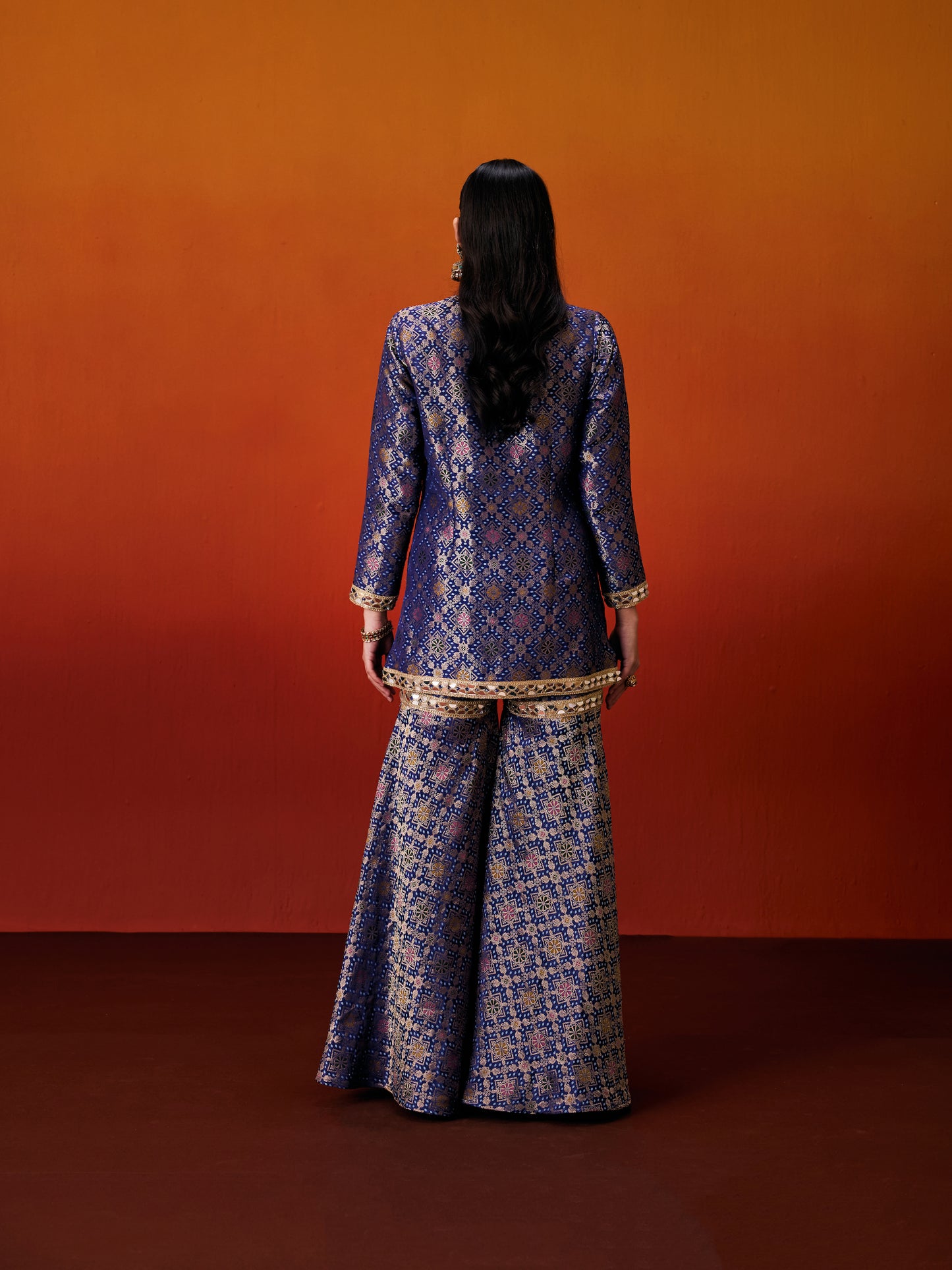 BLUE BROCADE SHARARA SET
