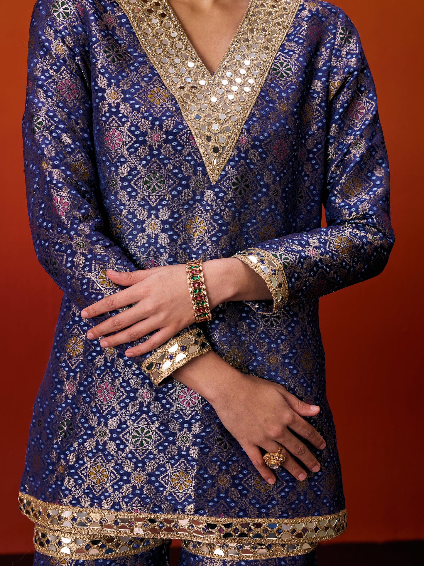 BLUE BROCADE SHARARA SET