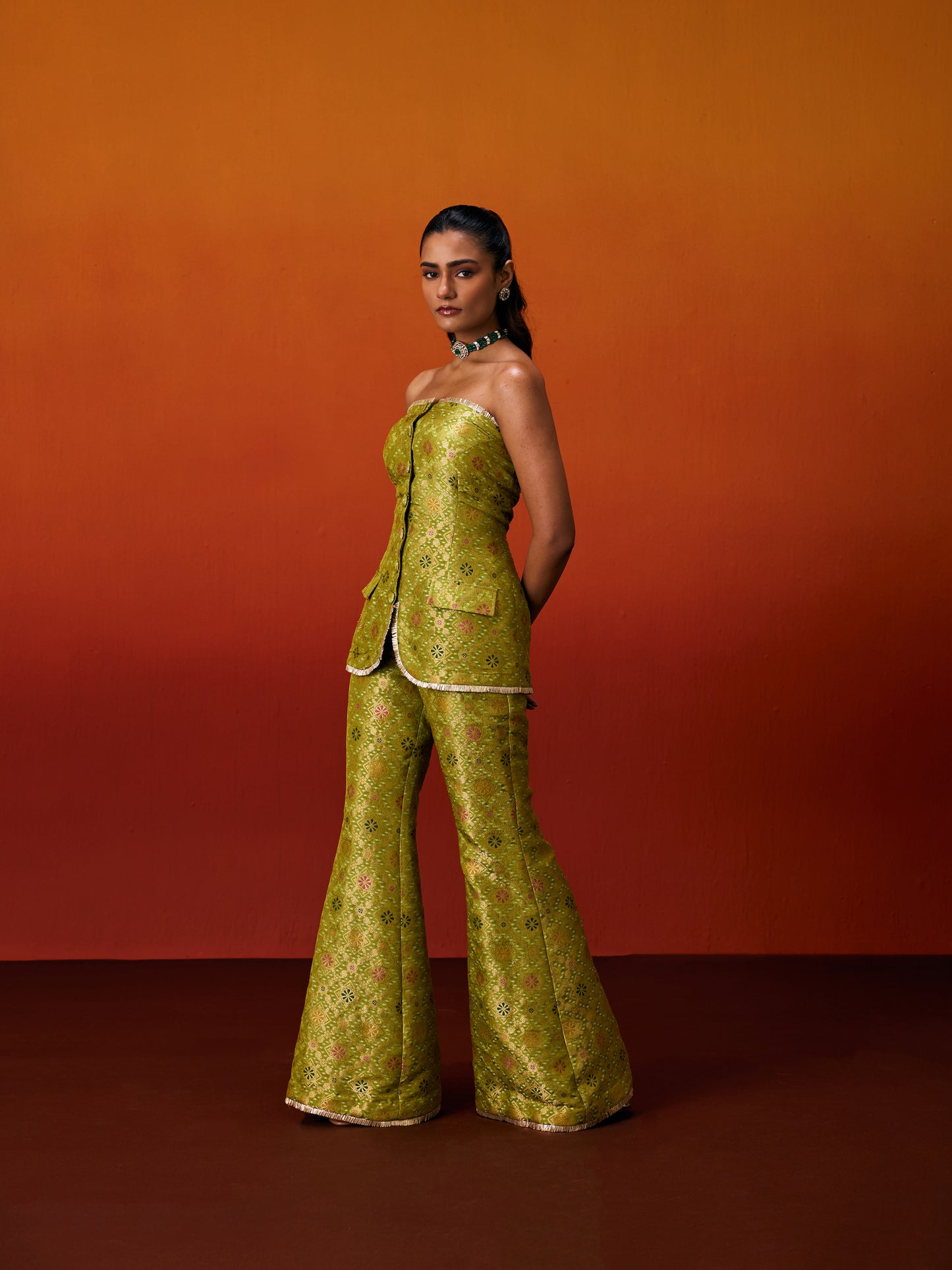 GREEN BROCADE JACKET SET