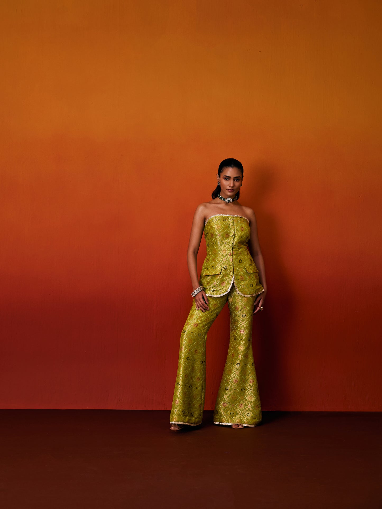 GREEN BROCADE JACKET SET