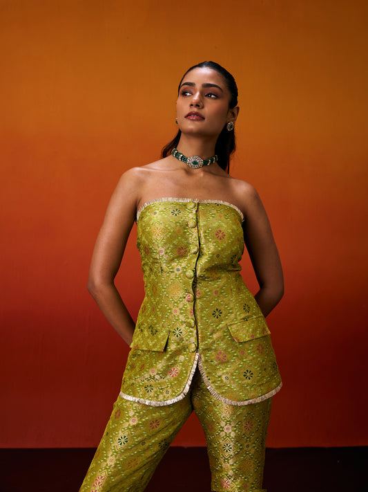 GREEN BROCADE JACKET SET