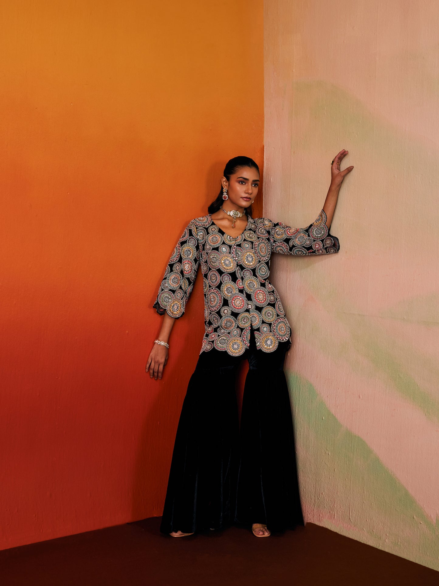 BLACK VELVET JACKET SET