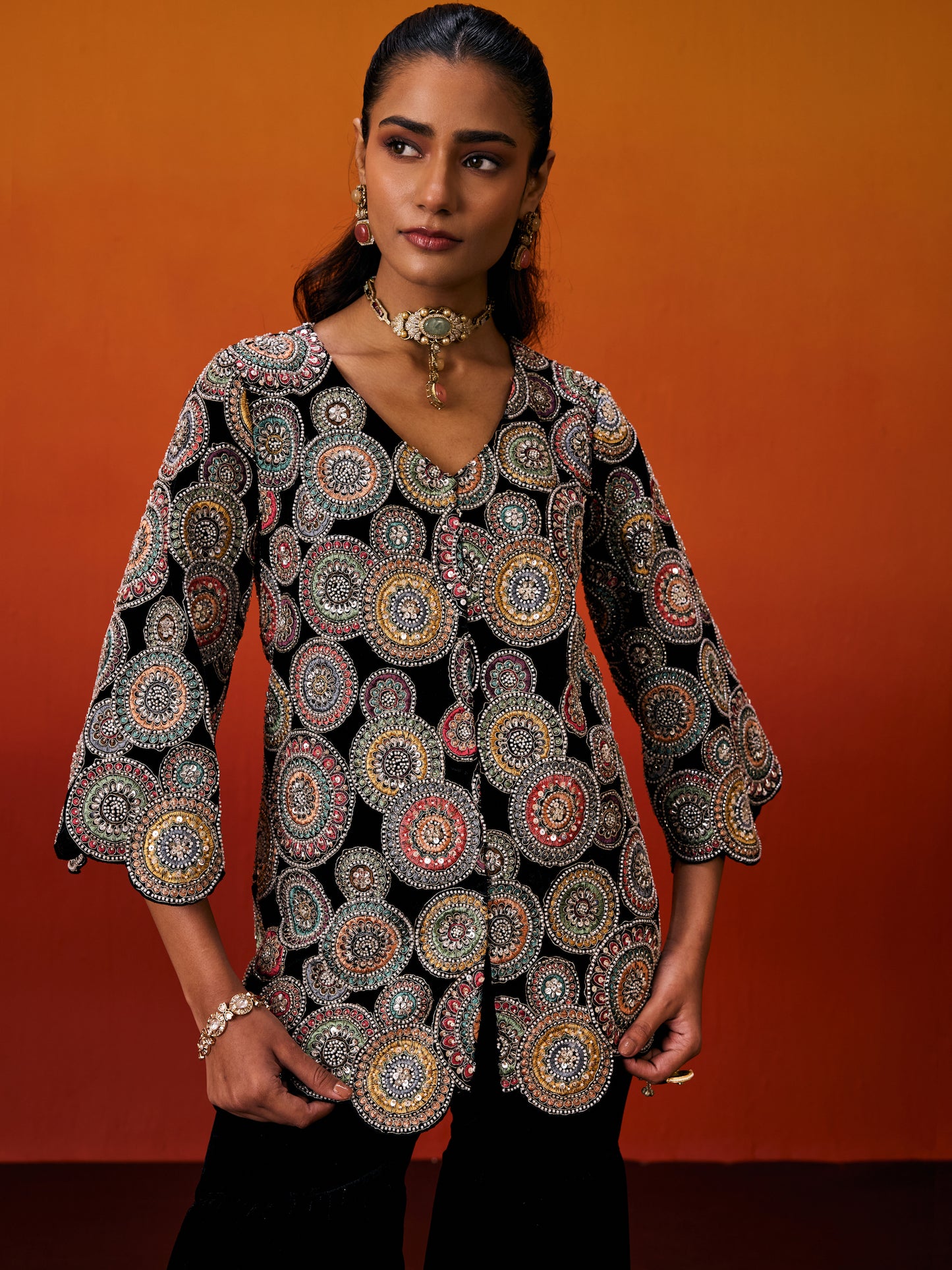 BLACK VELVET JACKET SET