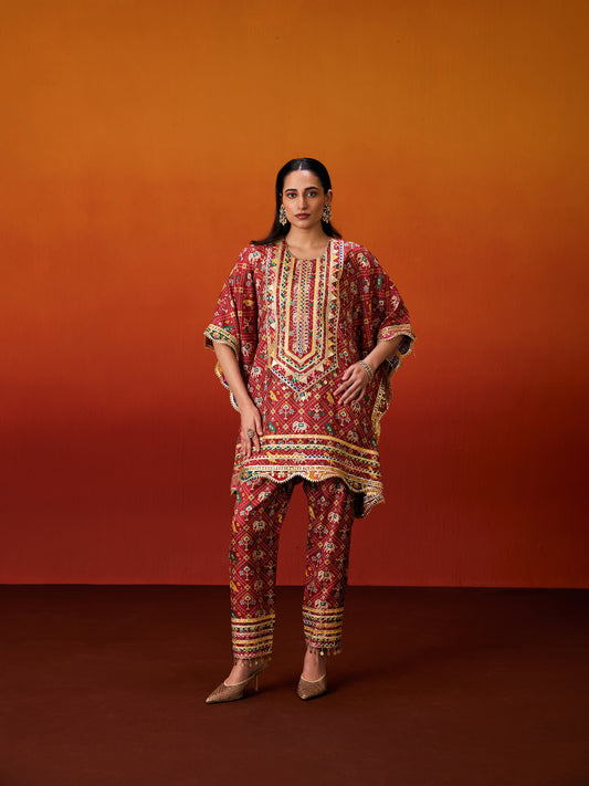 RED PATOLA KAFTAN SET