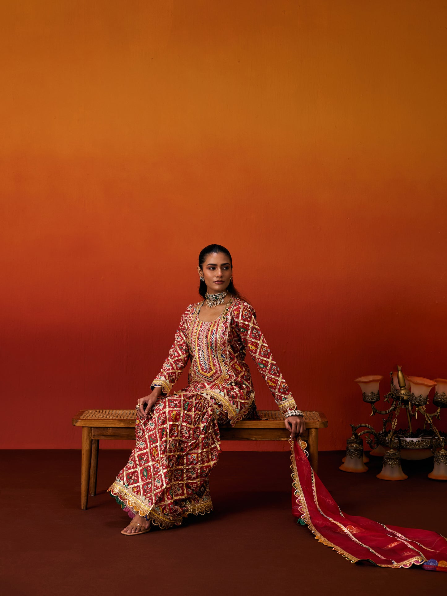 RED PATOLA SHARARA SET