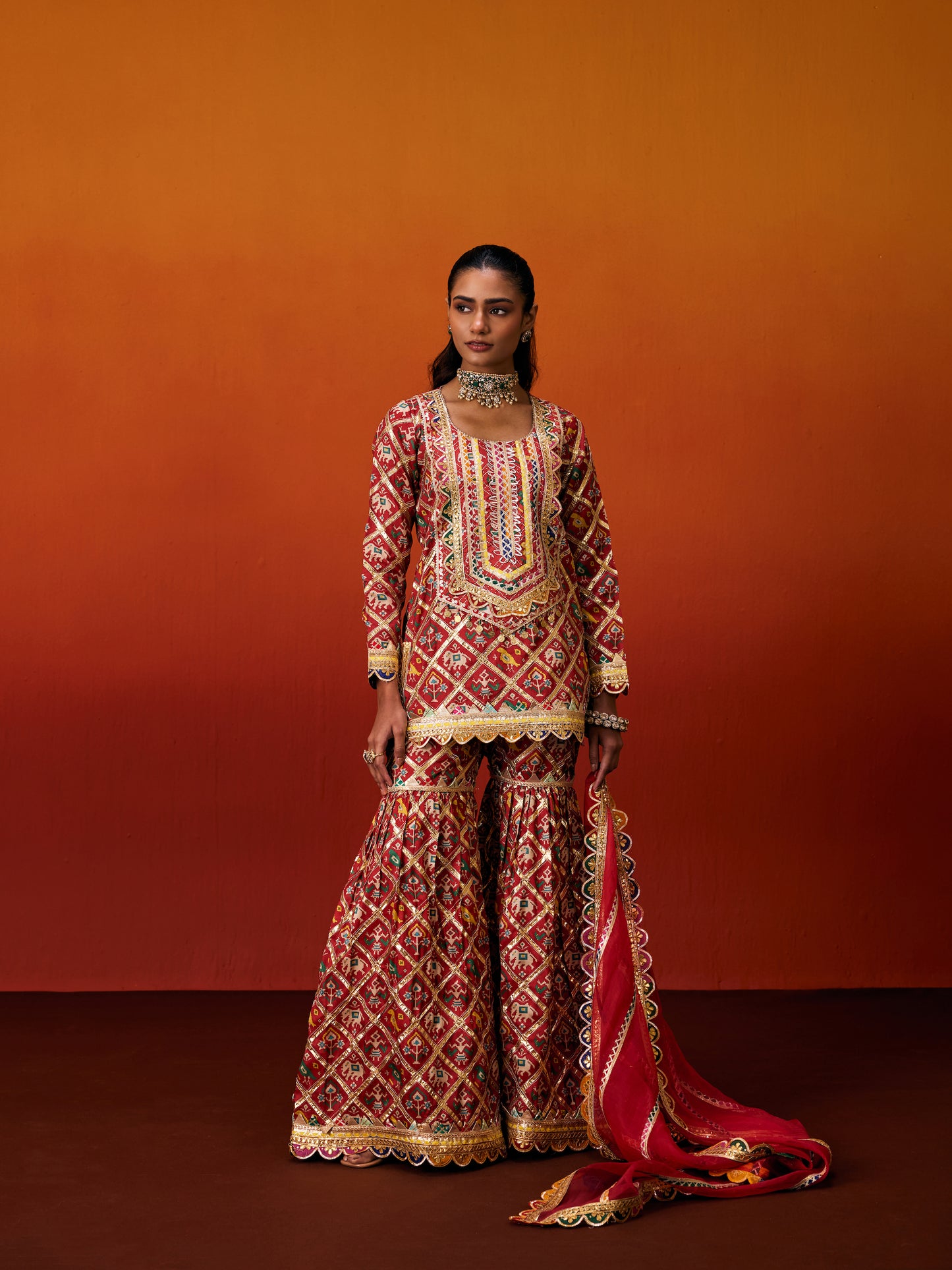 RED PATOLA SHARARA SET