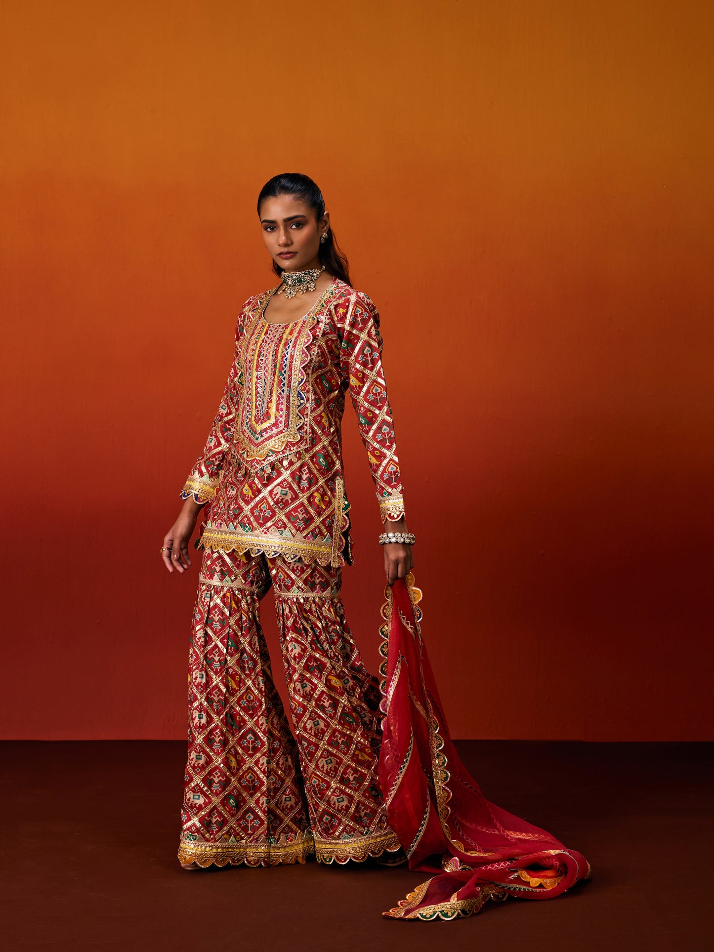 RED PATOLA SHARARA SET