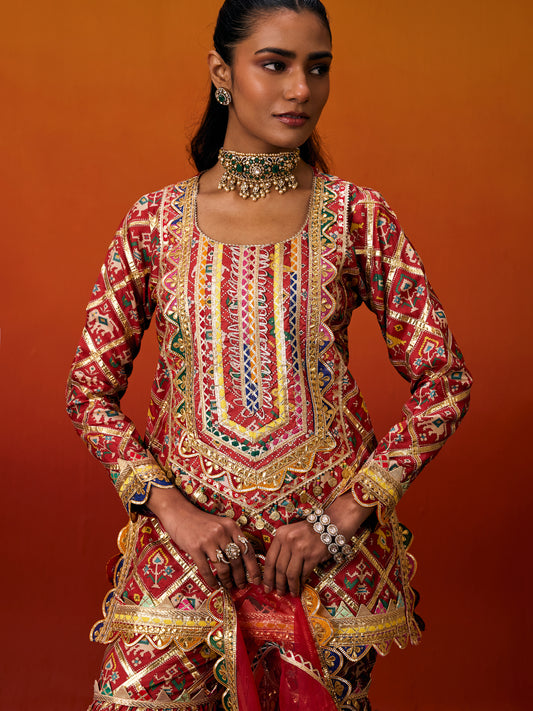 RED PATOLA SHARARA SET