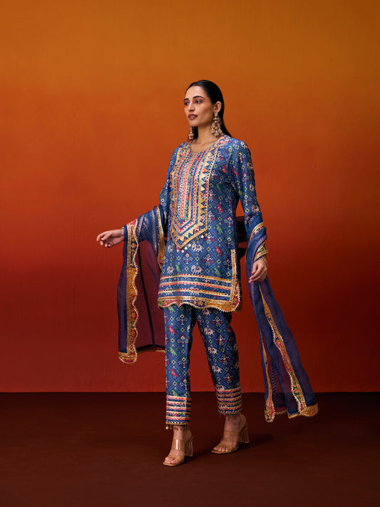 BLUE PATOLA KURTA SET