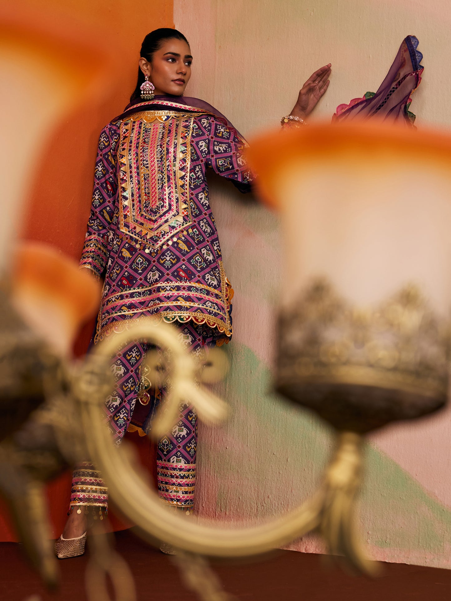 PURPLE PATOLA KURTA SET