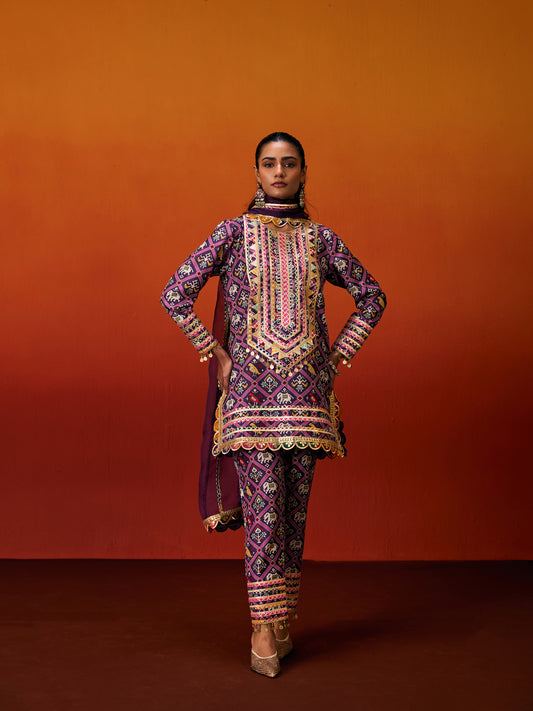 PURPLE PATOLA KURTA SET