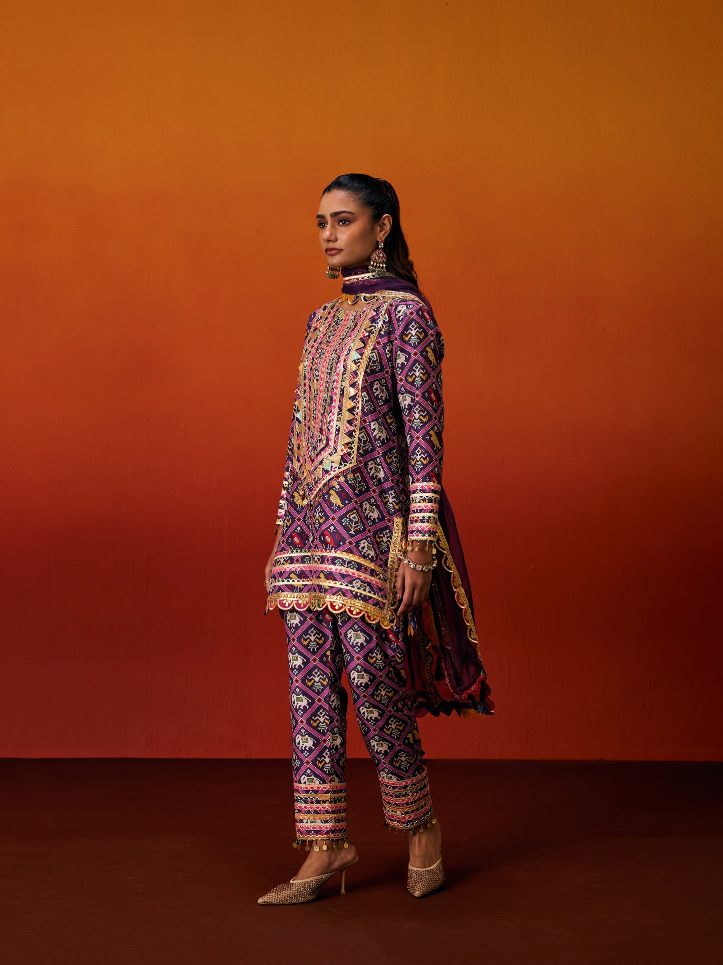 PURPLE PATOLA KURTA SET